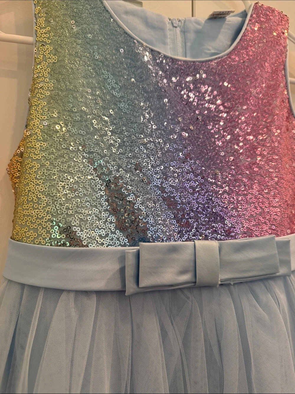 Sparkle Rainbow Sequin & Blue Tulle Girls' Dress